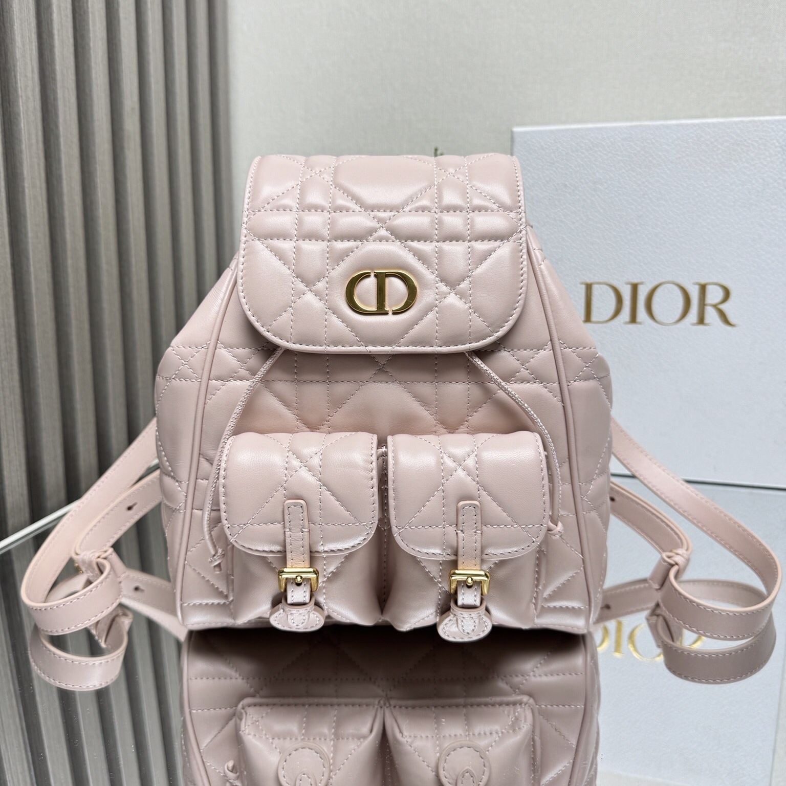 Dior Caro Backpack Medium Sheepskin Replica Bags